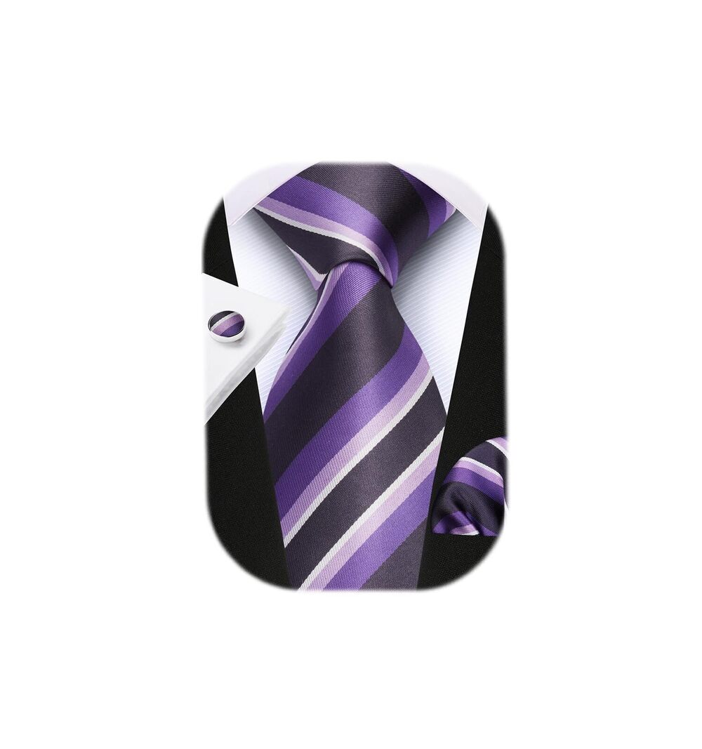 7013 Purple Pre-tied Ties Striped Adjustable Woven Necktie Pocket Square